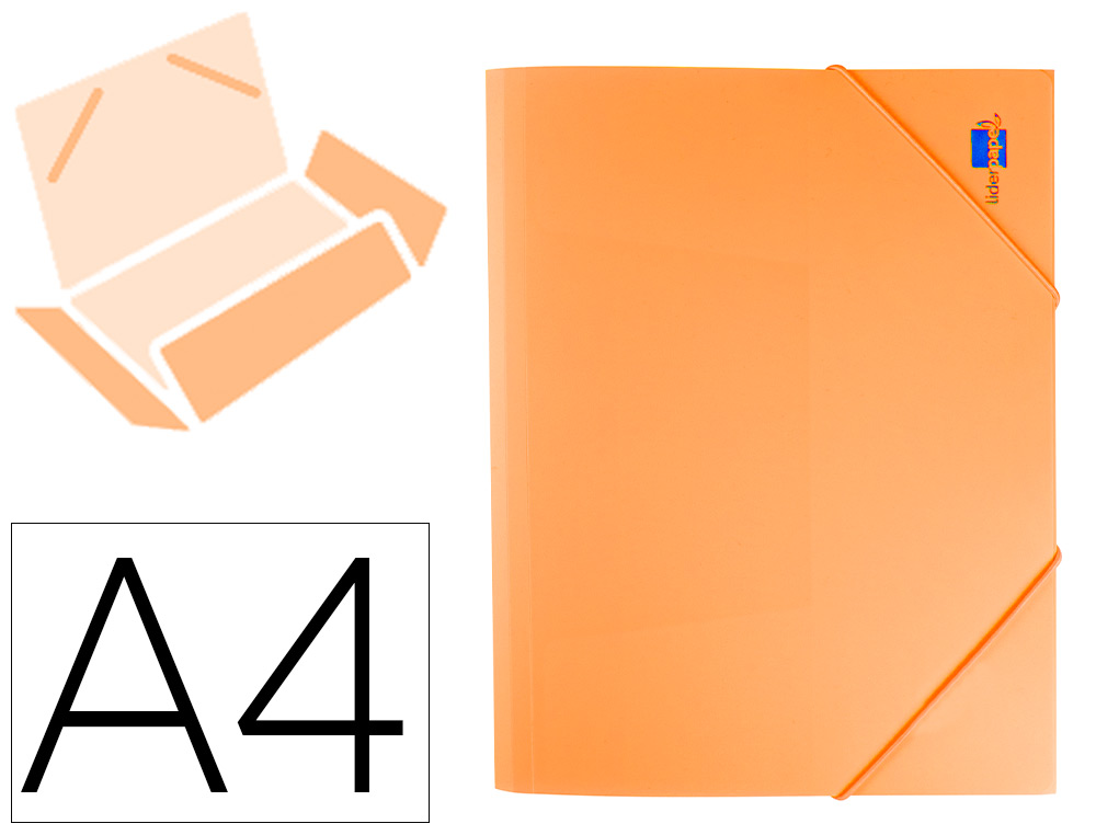 Carpeta de gomas Liderpapel A4 3 solapas polipropileno naranja flúor